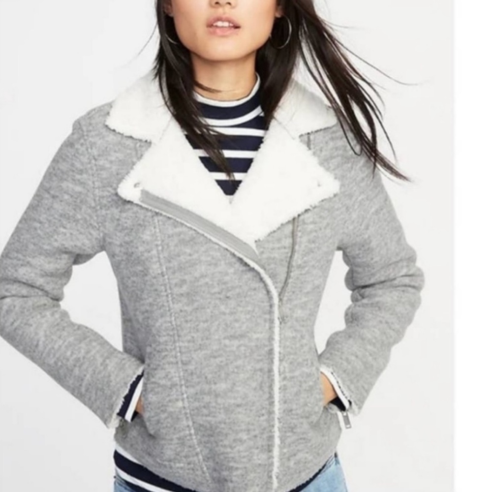 Old Navy Sherpa Moto Jacket Gray Size M